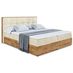 Altdecor Boxbett Braun 180x200 cm - Schlafzimmer Boxspringbett mit Eiche-Holzrahmen, 20 cm hoher Matratze und zwei Bettkästen für optimalen Stauraum. Ideal für erholsame Nächte und allergikerfreundlich.