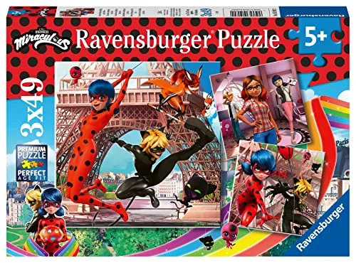 Ravensburger Kinderpuzzle 05189 - Unsere Helden Ladybug und Cat Noir - 3x49 Teile Miraculous Puzzle für Kinder ab 5 Jahren