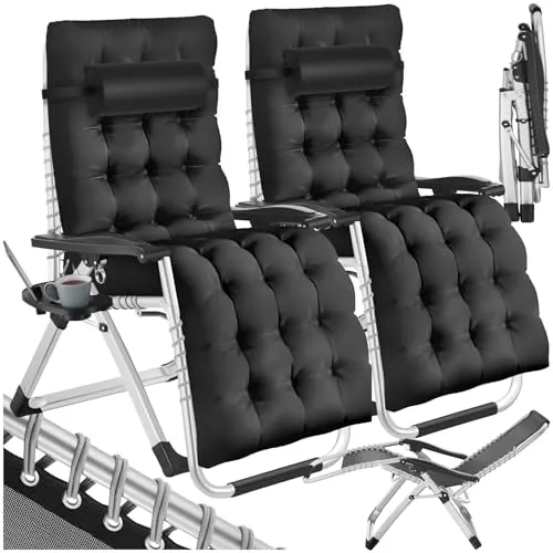 tectake Gartenstuhl Sonnenliege Komplettset (2 St.) - Stühle für Garten und Terrasse, mit extrem dicken, abnehmbaren Kopf- und Liegepolstern für höchsten Komfort und Entspannung im Freien.