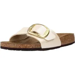 Birkenstock Damen Madrid Big Buckle Slides, Weiß, 40 EU - Elegante Slides mit anatomisch geformtem Fußbett aus Kork und Latex. Ideal für Komfort und Stil im Alltag.