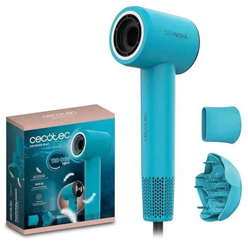Cecotec Kompakter und leichter Haartrockner DryNova Blue Wave. 1600 W, 110.000 U/min, bürstenloser Motor, Diffusor und Konzentrator, Ionen-Generator, leise und langlebig, 4 Temperatureinstellungen