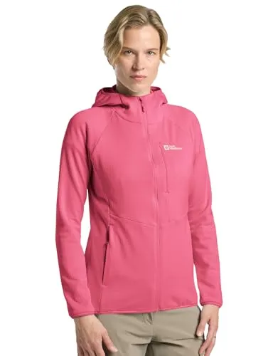 Jack Wolfskin KOLBENBERG HOODED FZ W - Leichte Kapuzenmidlayer - Funktionsjacke aus Gitter-Fleece mit fest verbundener Kapuze, ideal für Outdoor-Aktivitäten. Praktische Taschen und stylisches Jack Wolfskin Logo.