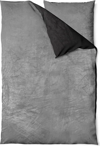 Winter Bettwäsche Teddy Plüsch Nicki Uni Flauschig Kuschelig Warm Weich Fleece, Farbe:Wende grau / schwarz, Größe:2 teilig 155x220 cm