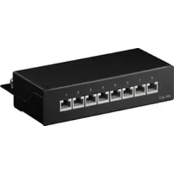 Goobay Patchpanel 62065, Cat 6A, 1HE, schwarz - Kabeladapter mit 8 Ports, ideal für hohe Datenübertragungsraten bis 10 GBit/s. Robustes STP-Gehäuse und einfache Installation über LSA-Leisten, perfekt für Tisch- oder Wandmontage.