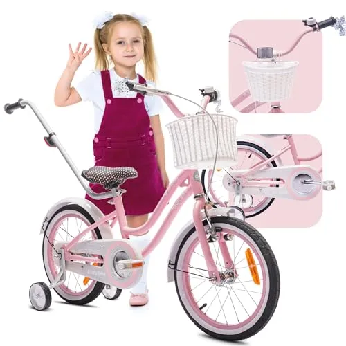 sun baby Mädchenfahrrad 16 Zoll Radgröße Heart Bike zur Auswahl, mit Abnehmbarer Schubstange, Kinderfahrrad für Mädchen von 2 bis 6 Jahre (Rosa, 16 Zoll)