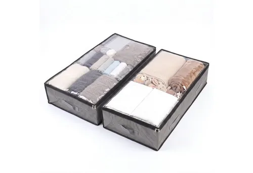 Sekey Unterbettkommode Unterbett Aufbewahrung Aufbewahrungstasche 110L mit Deckel, faltbar (2 St), Für Kleidung, Bettwäsche Decken transparent mit Doppelreißverschluss