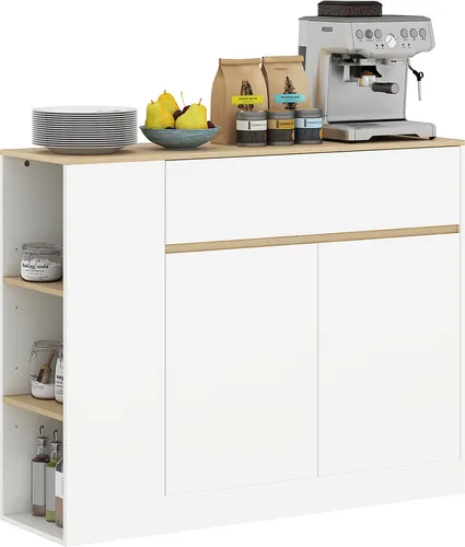 Homcom Siedeboard in Weiß, 105x81.5x30 cm - Modernes Sideboard aus Holzwerkstoff mit pflegeleichter Oberfläche, ideal für Wohnzimmer und Esszimmer. Bietet viel Stauraum durch eine große Schublade und drei offene Fächer, verstellbarer Innenboden für individuelle Nutzung.