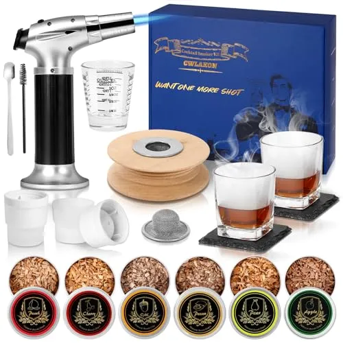 CWLAKON Cocktail Smoker Kit - Whiskey Räucher Set - Cocktail-Sets: Hochwertiges Set für Whiskey-Liebhaber mit 6 Holzchips für besondere Aromen. Perfekt als Geschenk und für ein einzigartiges Drink-Erlebnis!