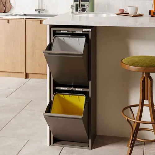 VEEHAUS Küche Mülleimer Für Den Vielseitigen Einsatz Mit Klappen Aus Edelstahl Stilvoller Abfalleimer Für Eine Effiziente Und Praktische Aufbewahrung