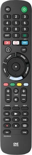 One for All Sony 2.0 Ersatz Fernbedienung URC4912 - Sofort betriebsbereit, kompatibel mit allen Sony TVs, 46 Tasten und Lernfunktion für einfache Steuerung