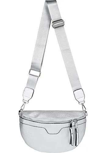 styleBREAKER Damen Umhängetasche Halbmondform Silber - Modische Damen-Schultertasche in Halbmondform aus feinem Kunstleder, mit abnehmbarem und verstellbarem Schultergurt für vielseitige Tragemöglichkeiten.