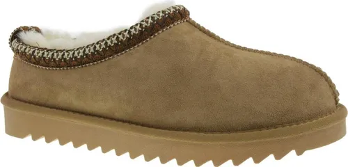 Piece of Mind Damen Hausschuh Lammfell braun EUR 40 - Pantoletten aus hochwertigem Leder mit warmer Lammfellfütterung und dekorativem Strickschaftrand – perfekt für gemütliche Stunden zu Hause.