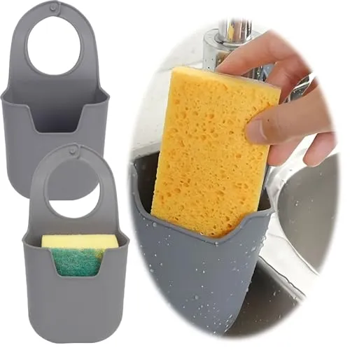 LS-LebenStil Silikon Schwammhalter 2´er Set Wasserhahn Halterung für Küchenspüle Waschbecken Abtropfhalter Hängekorb zum Einhängen am Wasserhahn als Spülschwammhalter Seifenablage Küche Bad