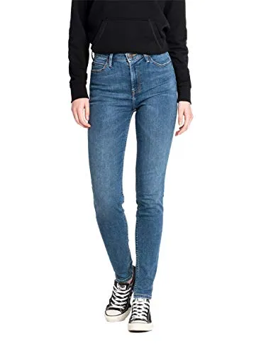 Lee Damen Scarlett High Skinny Jeans, Blau (Mid Copan Iw) 27W/35L - Modische High Skinny Jeans mit elegantem Look, ausgestattet mit praktischen Taschen und Gürtelschlaufen für optimalen Tragekomfort.