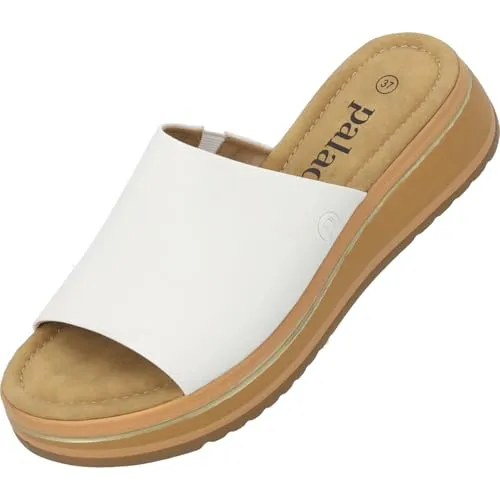 Palado Sandalen Damen Rhat – bequeme Hausschuhe mit Plateau-Sohle - modische Pantoletten - elegante Sommerschuhe Weiß UK6 - EU39