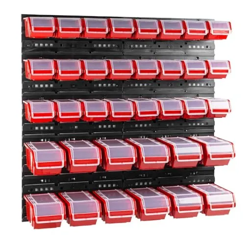 stck. Box mit Deckel + Wandregal 80 x 80 cm, Stapelboxen Schüttenregal Sichtlagerkästen Lagersystem Rot 36