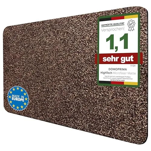 DOMOPRIMA Mikrofaser Fußmatte waschbar rutschfest extra saugfähig & flach – antibakteriell, für Innenbereich & Außenbereich (Dunkelbraun 50x75 cm)