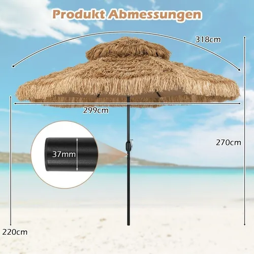 Hawaiianischer Tiki-Schirm 299 cm – Verstellbarer Sonnenschutz