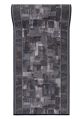 Mazovia rutschfest Teppich Läufer Flur - Modern Geometrische Muster Teppichläufer - Kurzflor Flurläufer für Vorzimmer, Küche - ÖKO-TEX Zertifiziert - Meterware Grau - 67 x 150 cm