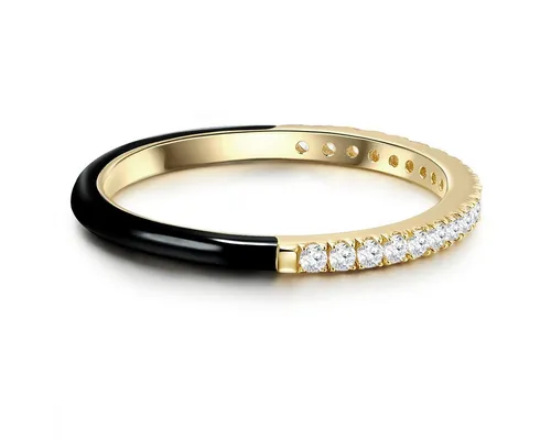 Glanzstücke München Damen-Ring 925/- Sterling Silber vergoldet - Ringe für Damen: Moderner Memoirering aus gelbvergoldetem Sterlingsilber mit schwarzer Emaille und funkelndem Zirkonia - das perfekte Accessoire für jeden Anlass!
