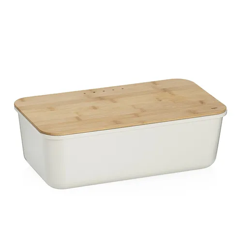 Kela Brotkasten APART - Weiß/Braun, 38x21x12,5 cm - Brotkästen aus recyceltem Kunststoff mit Bambusholz-Deckel, der auch als Schneidebrett dient. Ideal für die stilvolle Aufbewahrung von Brot und Backwaren.