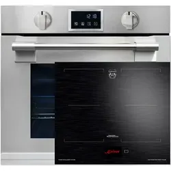 Kaiser Küchengeräte Backofen-Set Herd Set Autark Einbaubackofen XXL 86L, mit Pyrolyse & AirFry, Touchdisplay, Drehknebel, 11 Funktionen mit Induktionskochfeld 60 cm • TFT Display 4 Induktions-Kochzonen (Booster) davon 2 FlexInduktions-Zonen EH 6339+KCT 6140 FI., mit 1-fach-Teleskopauszug silberfarben