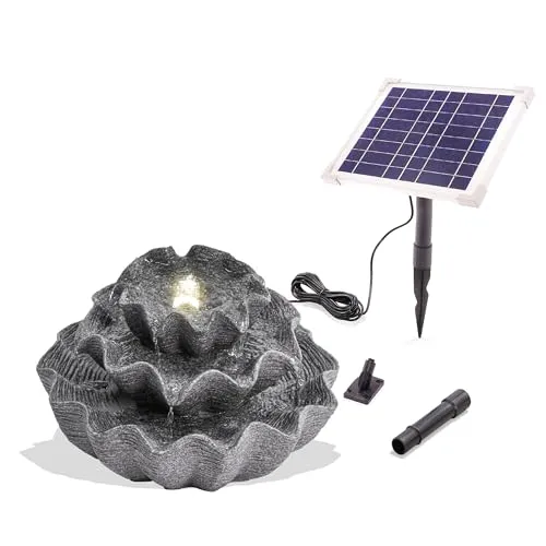 esotec Gartenbrunnen Solar Muschelbrunnen mit LED Licht