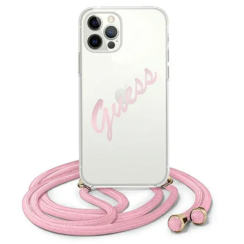 Guess Vintage Script Apple iPhone 12 Pro Pink Kette Crossbody Case Cover Hülle