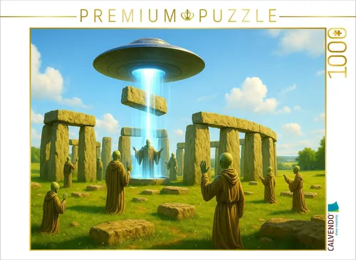 CALVENDO Puzzle Stonehenge – Aliens mit Energiestrahl | 1000 Teile - Entdecke ein faszinierendes Puzzle mit einem kreativen Motiv, das Archäologie und Science-Fiction vereint. Ideal für Stunden voller Spaß und Entspannung – ein echtes Highlight für Puzzle-Liebhaber!