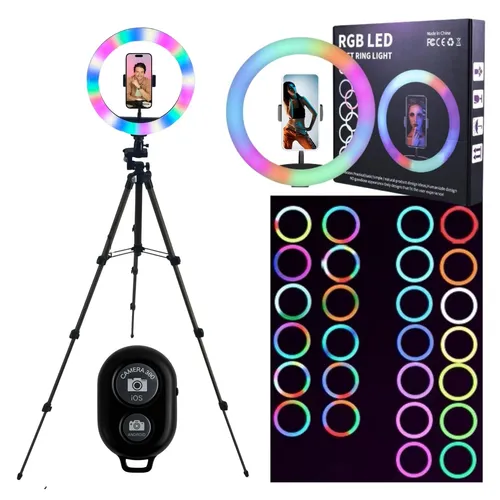 TronicXL RGB Ringlicht mit 1,05m Premium Stativ - Lichter für Selfies mit dem Mobiltelefon, inklusive Bluetooth Selbstauslöser und flexibler Smartphone Halterung für perfekte Beleuchtung bei Fotos und Videos.