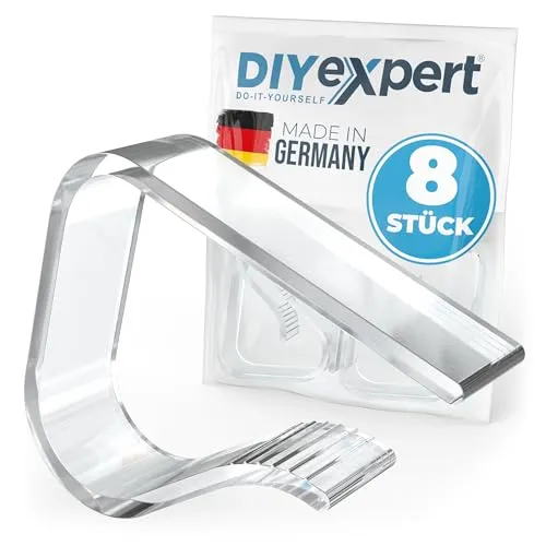 DIYexpert Tischtuchklammern Transparent Made in Germany [bis 45 mm] [8 Stück] Stabile Tischdeckenklammern - Wetterfest & rutschfest – Tischklammern für Garten, Balkon & Innenbereich