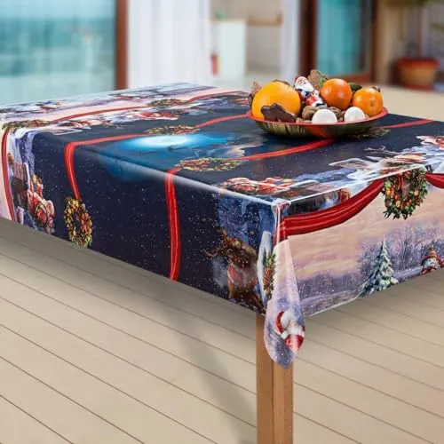 laro Wachstuch-Tischdecke Weihnachten Weihnachts-Motive PVC Wachstischdecke Eckig Meterware Wasserabweisend Abwischbar, Muster:Weihnachtsmann Nordpol, Größe:100-100 cm