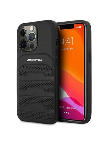 Mercedes AMG Echtleder Handyhülle für iPhone 14 Pro - Smartphone-Hülle aus hochwertigem Echtleder, schützt optimal vor Stößen und Kratzern, mit passgenauen Aussparungen und offiziellem AMG Logo, ideal für stilbewusste Nutzer.