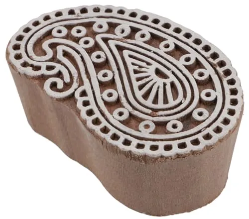GURU SHOP Indischer Textilstempel, Holz Stoffdruckstempel, Blaudruck Stempel, Druck Modell - 4x7 cm Paisley 1