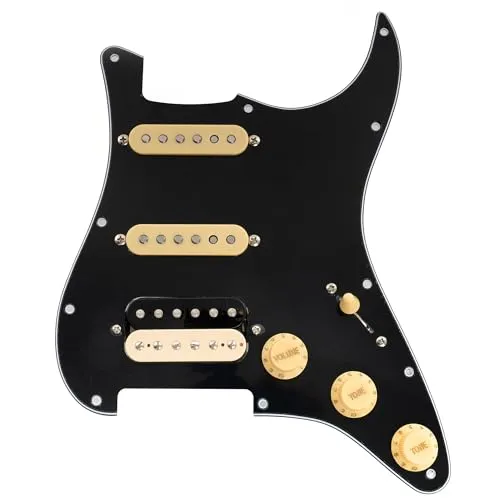 Musiclily Pro SE ST-HSS-60SE Loaded Pickguard Vorverdrahtetes Schlagbrett mit Alnico 5 Tonabnehmer 5-Weg Super Schalter für Strat Style E-Gitarre, 3-lagig Schwarz with Zebra Pickup