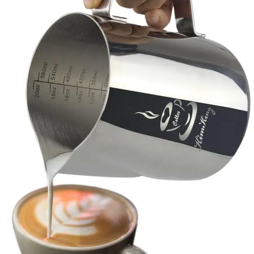 Milch Pitcher rostfreiem Edelstahl Milchkännchen perfekt für Milchaufschäumer Cappuccino Milchschaum Cafe Art Aufschäumkännchen(600ml)