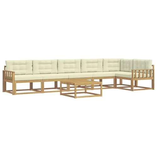 vidaXL Outdoor-Sofagarnitur 7-teilig in Weiß und Creme - Stilvolles 7-teiliges Outdoor-Sofa-Set aus robustem Akazienholz für Garten und Terrasse. Wetterfestes Design und komfortable Rückenlehne bieten perfekten Sitzkomfort für gesellige Abende im Freien.