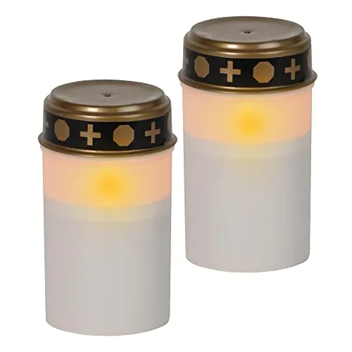 LED Grablicht mit Timer – 2er Set für Outdoor - Praktisches 2er Set LED Grablichter mit Timerfunktion für 6 Stunden tägliches Leuchten. Ideal für den Außenbereich, wetterfest und mit flackernder LED, die echten Kerzen ähnelt. Durchmesser 7 cm, Höhe 12 cm.