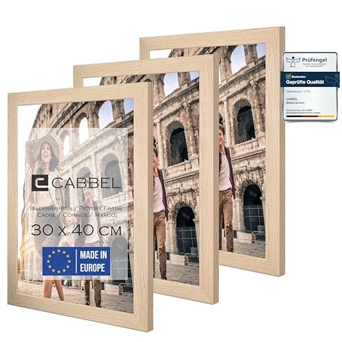 CABBEL 3er Set Bilderrahmen 30x40 cm MDF Holz-Rahmen mit bruchsicherem Acrylglas, ideal für Poster, Portraits in Natur
