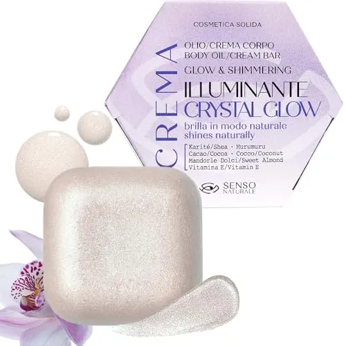 Senso Naturale Erhellendes Körperöl Solide Crystal Glow, Shimmer Glitter Körperbräunungscreme Pflegende, Feuchtigkeitscreme mit Kirschblüte-Duft, Vitamin E, Sheabutter, 100% Natürlich Vegan