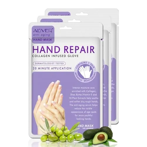 P-Beauty Handmaske 3 Paar Lavendel | Feuchtigkeitshandschuhe | Kollagen und Vitaminreiche Handmaske für rissige, trockene, raue Hände | Handcreme & Pflegecreme | Anti-Aging | Peelinghandmaske