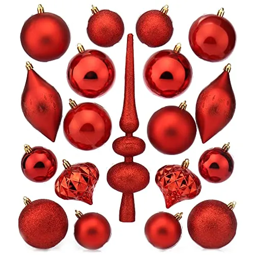 com-four® 19-teiliges Weihnachtsschmuck Set - Christbaumkugeln aus bruchsicherem Kunststoff für Weihnachten - Baumschmuck für den Christbaum (19-teilig - rot)