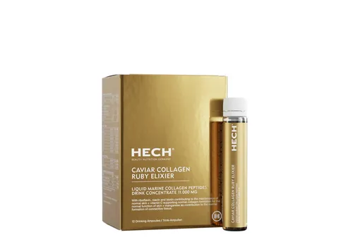 HECH® Caviar Collagen Ruby Elixier | 12 Ampullen - Hochdosiertes marines Kollagen für Haut & Bindegewebe, mit 11.000 mg Kollagen pro Ampulle und antioxidativen roten Beeren für ein wohlschmeckendes Wellnessgetränk.