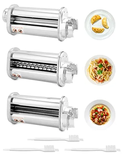 QWORK® 3er Set Nudelblattroller Spaghettischneider Fettuccineschneider, Nudelaufsatz aus SUS304 Edelstahl Kompatibel mit BOSCH Küchenmaschinen MUM5 MUM4 und Teil der MUM2 Serie