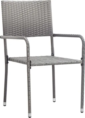 vidaXL Garten-Essstühle 2 Stk. Stapelbar Grau Polyrattan - Gartenstühle aus langlebigem PE-Rattan, ideal für Mahlzeiten und Entspannung im Freien. Robust, wetterfest und platzsparend stapelbar - perfekt für Balkon oder Terrasse.