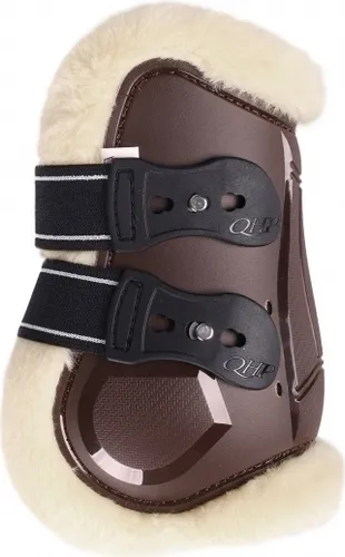 Streichkappen QHP mit Fellimitat elastischer Schnellverschluss ARBO-INOX® Größe - Pony Farbe - braun