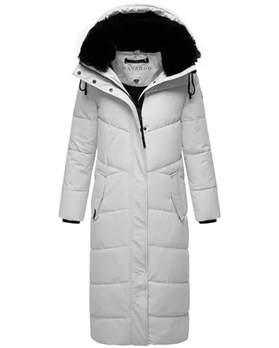 Navahoo Damen Wintermantel - Warmer Steppmantel mit Abnehmbarer Kapuze in Light Grey, Gr. XXL - Damen-Mäntel: Eleganter, wind- und wasserabweisender Steppmantel mit abnehmbarem Kunstfellkragen und kuscheligem Teddyfutter - ideal für kalte Wintertage.