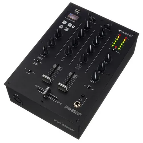 Omnitronic PM-222P 2-Kanal-DJ-Mixer - DJ-Konsolen mit 2 Eingangskanälen, Bluetooth-Ansteuerung und 3-Band-Equalizer für perfekten Sound, ideal für DJs und Partys.