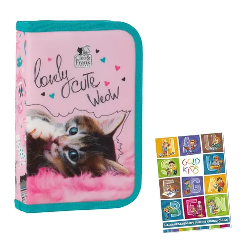 Katze Cat Federmappe Federtasche Federmäppchen gefüllt 1 Fach Hausaufgabenheft