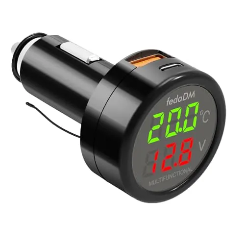 Produktbild Giantdeer Voltmeter 12V Auto,3 in 1 USB C Voltmeter Zigarettenanzünder mit Temperatur/Digital Spannungsanzeige,Batteriewächter PD&USB Auto Ladegerät,Digital Thermometer Auto für 12V/24V LKW Wohnmobil